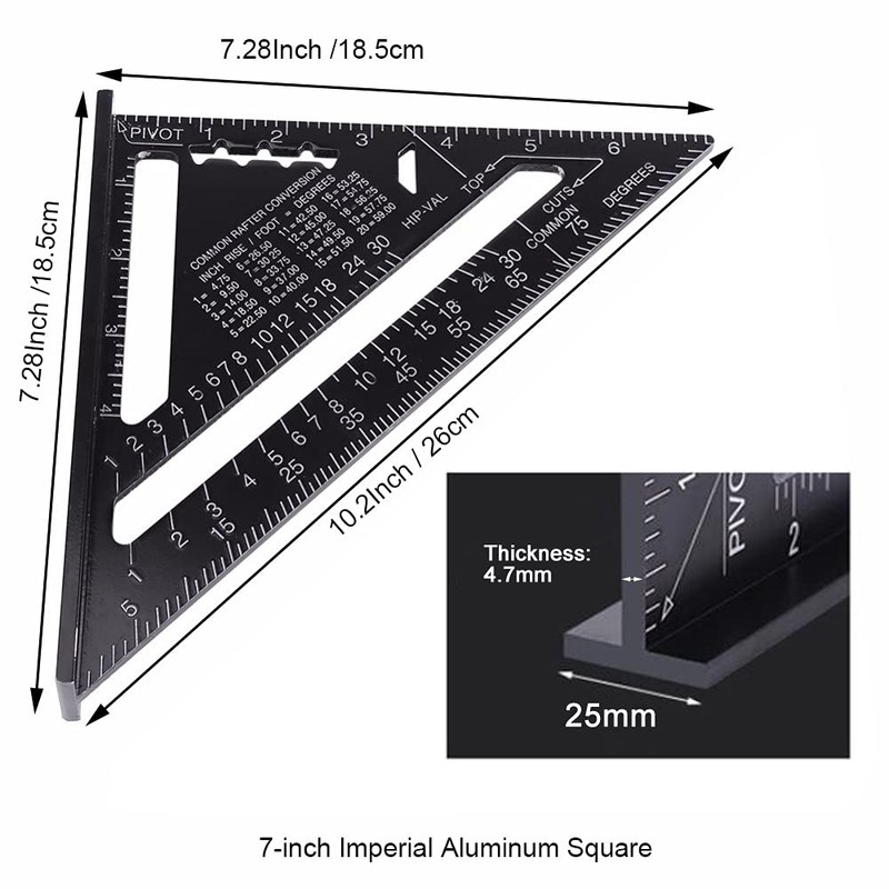 ASNOMY 7 Inch & 12 Inch Triangle Ruler, Black Triangle