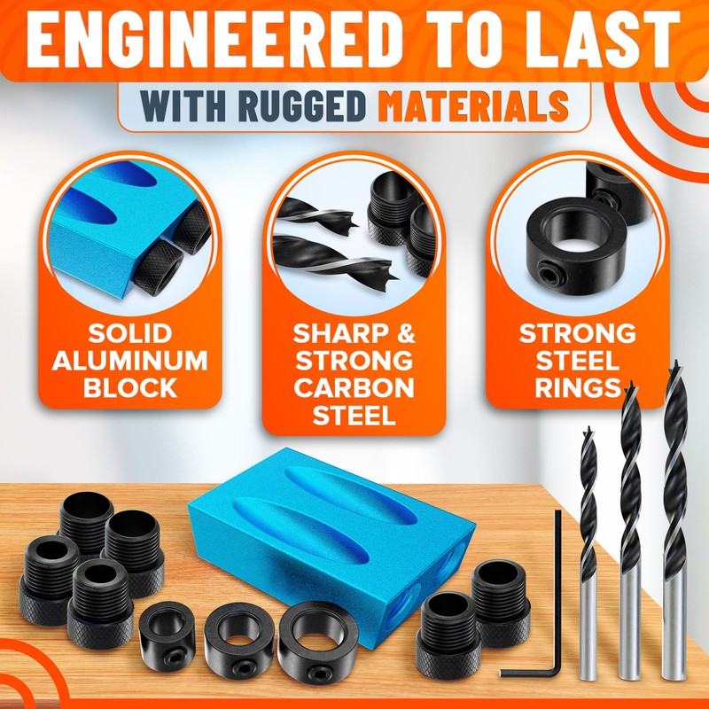 14 Pcs Pocket Hole Jig Kit for Woodworking – Aluminum