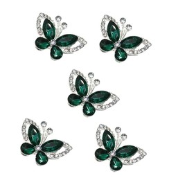 5pcs Crystal Butterfly Flat Back Diamante Embellishment Grade A Rhinestones Sparkly (Emerald Green)