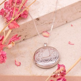 Tuscany Silver Women's 925 Sterling Silver Rhodium Plated 22 mm Round Flower Locket Pendant on 25PG Panza Curb Chain of Length 46 cm/18 Inch