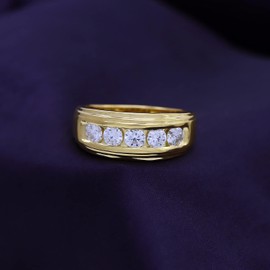 SAVEARTH DIAMONDS 1/2 ct. t.w Round Lab Created Moissanite Diamond Channel Set Men's Anniversary Wedding Band Ring in 14k Yellow Gold Over Sterling Silver (G-H Color, VVS1 Clarity, 0.50 Cttw) Size-10