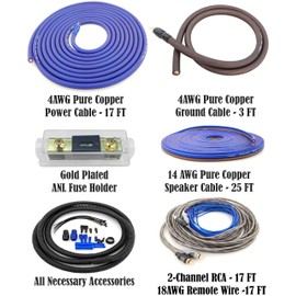 Zhevrax 4 Gauge 100% Copper OFC Complete Amplifier Wiring Kit | True Spec 4 AWG (American Wire Guage) for Automotive Car Audio Subwoofer Amp Install (incl Power Ground Cable RCA Speaker Remote Wires)