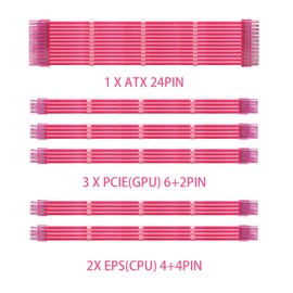 Formulamod Sleeve Extension Power Supply Cable Kit 18AWG ATX 24P+ (2) EPS 8-P+ (3) PCI-E8-P with Combs for PSU to Motherboard/GPU (Pink)