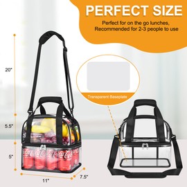 Clear Lunch Bag for Work- Double-Deck Reusable Clear Lunch Bag Women and Men Clear Work Lunch Bag with Adjustable Shoulder Strap - for Picnic, Beach, Work, School (Perfect Size for 2-4 People)