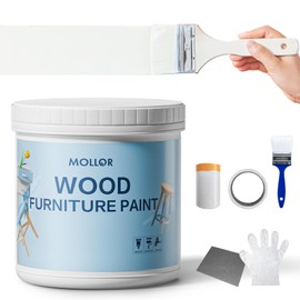 Mollor White Paint for Wood - 16 Oz Wood Furniture Paint for Cabinets, Doors, Tables, and Dressers Refinishing - Water-Based, Non-Toxic & Odorless, Easy to Apply - With Tools