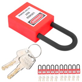 Ejoyous Safety Lockout Padlock, 10 Sets of Safety Padlock 38mm Engineered Security Padlock with 2 Keys Per Lock for Workshop Factory Garage (Red)