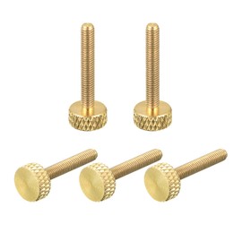 sourcing map Pack of 5 Brass Knurled Screws M3 x 20 mm Flat Handle Bolts Buttons Fasteners for Electronic Mechanical