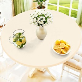 Moosfor - Mantel redondo de elastano, elástico ajustable e impermeable para mesas de 18 a 24 pulgadas, funda de mesa de picnic elástica lavable para camping, comedor, interior y exterior, color beige