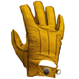 Mycl Turell Easy Rider Perforated Motorcycle Gloves Men's Leather Gloves Perforated with Aramid Reinforcement Simple & Elegant Retro Vintage Look (Yellow, 4XL)