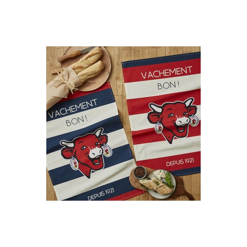 Coucke Printed Cotton Tea Towel Cow with Stripes 50 x