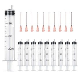 Pack of 10 x 30 ml syringe and 10 x cannula syringe set with blunt needles, various sizes: 1 ml, 3 ml, 5 ml, 10 ml, 20 ml, 30 ml, 60 ml, for hobby and DIY, individually sterile packed