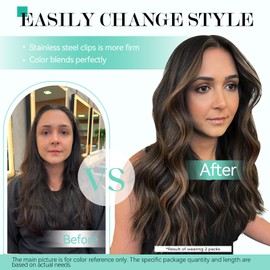 Ukira Real Hair Extensions Clip in Human Hair, Balayage Hair Extensions 20 Inch 120g Natural Black to Chestnut Brown, Natural Straight Clip in Hair Extensions Real Human Hair Ombre Hair Extensions