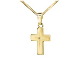 JEVELION Necklace with Cross Pendant for Women, Men and Children, Frosted Gold Cross with Radiant Cross Engraving as Chain Cross Pendant + Jewellery Case, 333 yellow gold