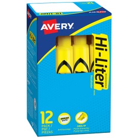 Avery Hi-Liter Desk-Style Highlighters, Smear Safe Ink, Chisel Tip, 12 Yellow Highlighters (07742)