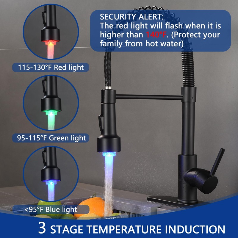 LEMYEF kitchen faucet LED spray head，3-Function Prevent burns spray head，9/16-13/16