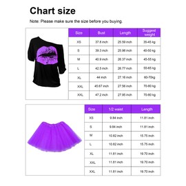 Blulu '80s Costume Accessory for Women Set, T-shirt Lip Print Adult Tutu Skirt Lace Headband Neon Earrings Necklace Leg Warmers Fishnet Gloves Bracelet, XS, Purple