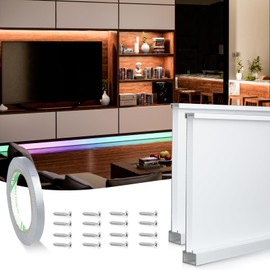 Muzata 2Pack 4FT/1.2M Spotless Aluminum LED Baseboard Lighting Frosted LED Strip Light Diffuser Neon Skirting Board Indoor Mood Lighting Baseboard LC31