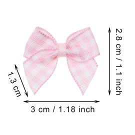 Mini Plaid Bows Penta Angel 20Pcs Small Fabric Ribbon Bows Flower Ornaments for Christmas Tree Farmhouse Wedding Party Favor DIY Craft Sewing Bakery Treat Gift Box Decor (Pink, 13mm)