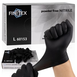 FINITEX Nitrile Disposable Latex-Free Gloves Black - 3.5mil 100PCS Powder-Free Gloves Cleaning Medical Exam Food Gloves (Medium)