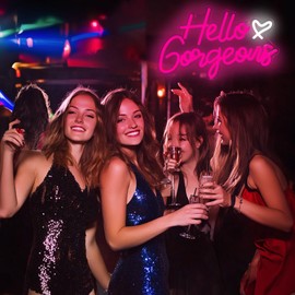 Hello Gorgeous Neon Signs Hello Beautiful Pink LED Neon Lights Dimmable LED Light Sign for Home Wedding Birthday Backdrop Bacelorette Party Decoration