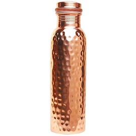OSNICA 100% Pure Copper Water Bottle Ayurvedic Water Copper Bottle - Leak-Proof Water Bottle Seal Cap, Joint Free Copper Bottle 32 Oz (Hammered) 600 ML