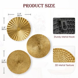 Briful 12" Gold Wall Décor Pack of 3 Metal Starbursts Radial Plate Wall Art Modern Accent Hanging Wall Decorations For Home Office Bedroom Or Living Room Wall Sculptures