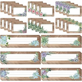 48 Pcs Rustic Bloom Name Tags Labels Succulents Theme Name Plates for Desk Self Adhesive Label Stickers Bulletin Board Farmhouse Decoration for Teacher Classroom School Office Baby Shower (Retro)