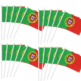 50Pcs Portugal Flag on Sticks 21 * 14cm Mini Portuguese Waving Flag Plastic Flagpole Single Side Flag Small Flag Parade International Festivals Party Decoration Supplies Election Support