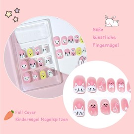 4 x False Nails for Children - Girls False Nails Girls Press On Nails - Full Surface Short Artificial Nail Tips Set - Little Girls Nail Art Gift for Girls Gift