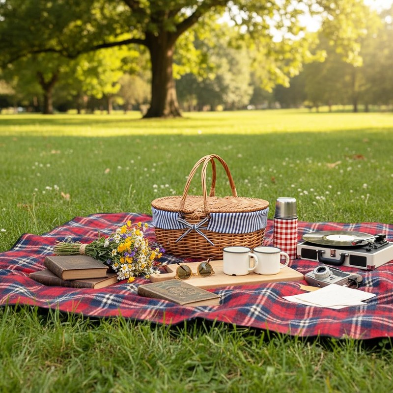 Wicker Picnic Basket with Lid and Handle Sturdy Woven Body