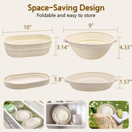 Aliggbent Silicone Banneton Bread Proofing Baskets, 10'' Oval ＆ 9'' Round Foldable Sourdough Bread Baking Supplies 18Pcs Sourdough Starter Kit Easy-to-Clean Proofing Baskets for Sourdough Bread Baking
