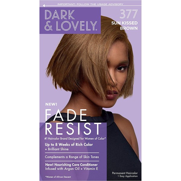 SoftSheen-Carson Dark and Lovely Fade Resist Rich Conditioning Hair Color, Permanent Hair Color, Up To 100 percent Gray Coverage, Brilliant Shine with Argan Oil and Vitamin E, Sun Kissed Brown