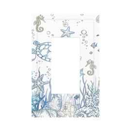 Nautical Blue Turtle 1 Gang Single Rocker/Decorator Outlet Light Switch Cover Starfish Seahorse Summer Marine Underwater Theme Decorative One Device GFCI Receptacle Face Switch Wall Plate for Dimmer