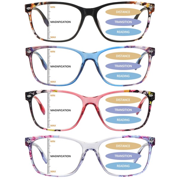 MAEOWN 4 Pack Progressive Multifocal Reading Glasses for Women, Blue