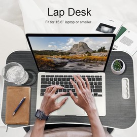 Lap Desk for Laptop Portable Bed Table with Tablet Slot and Cup Holder, Fits up to 15.6 inch Laptop, with Anti-Slip and Folding Function for Working, Eating, and Watching Movies, Black