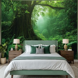 Apdidl Forest Nature Green Tapestry for Bedroom Decor, Misty Landscape Large Tree Tapestries Wall Mural Hanging, Fantasy Scenic Big Tree Rivers Backdrop for Living Room Indoor Outdoor Decoration 51" X 60"