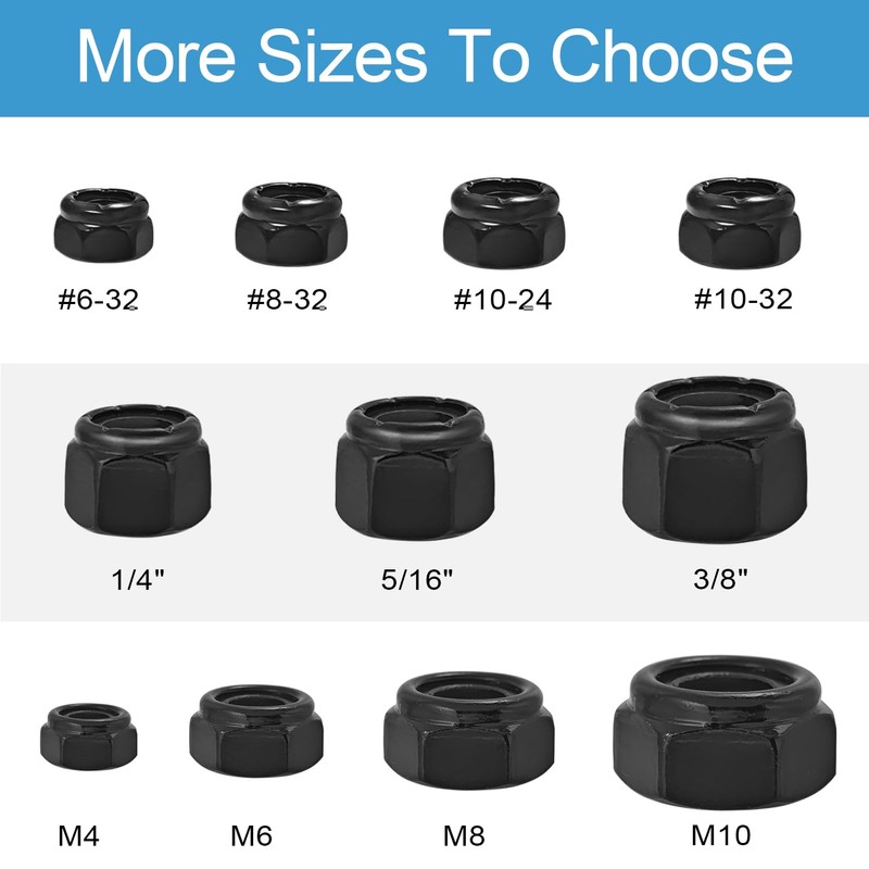 20PCS 5/16"-18 Lock Nuts,304 Stainless Steel,Black Oxide Nylon Insert Locknuts