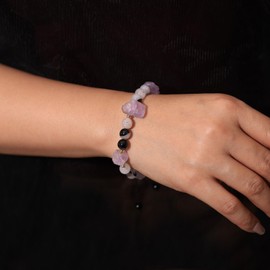 XHUUU Black Rutilated Quartz/Drusy Quartz Raw Amethyst Beaded Bracelets Adjustable Meditation Balance Spiritual Bracelets for Women