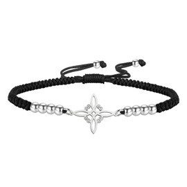 TEAMER Witches Knot Bracelet Stainless Steel Beads Charm Wax Rope Bracelet Celtic Knot Wiccan Symbol Adjustable Bracelet for Women (Witches Knot - S Black)
