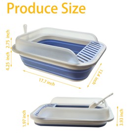 Open Cat Litter Box with High Side, Anti-Splashing Kitty Litter Pan Collapsible Travel Litter Potty Pan Scoop Leak-Proof Pedal Cat Toilet No Smell Easy Clean (Blue)