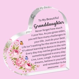 SDOFY Granddaughter Gifts Granddaughter Heart Shaped Acrylic Plaque Gifts for Teenage Girls Birthday Gifts for Granddaughter Graduation Christmas Gifts