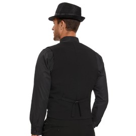 Pixiemain 1920s Mens Costume Roaring 20s Costumes Outfit with Gangster Vest,Fedora Hat,Bow tie-Blk-2XL