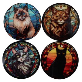hobbyme Cat Window Suncatcher Acrylic Gift for Cat Lovers Nature Lovers Stained Glass Window Hangings 15x15cm