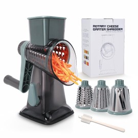 Rotary Cheese Grater Multi-Purpose Stainless Steel Shredder- Cheese Grater With handle Effortless Grating of Vegetables, Nuts and Fruits,with Suction Base and Cleaning Brush (blue)