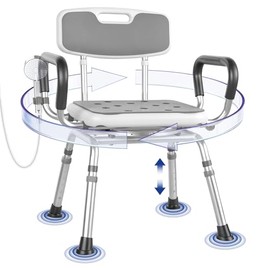 Deluxe Swivel Shower Chair with Arms & Back by CZMY, 360° Locking Seat, 5-Level Height Adjustable, Padded Heavy-Duty Bath Chair, 300 lbs, for Seniors, Elderly, Handicap & Disabled