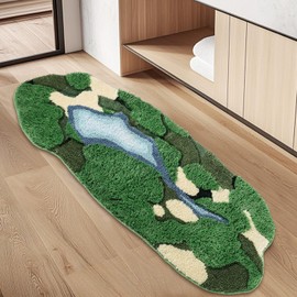 Naoloture Green Long Moss Bathroom Runner Rug Bath Mat, Ultra Thick Soft 3D Aesthetic Decor Cute Tufted Bath Rugs, Non Slip Absorbent Washable Moss Carpet for Hallway Bedroom Laundry Room, 24x59 Inch