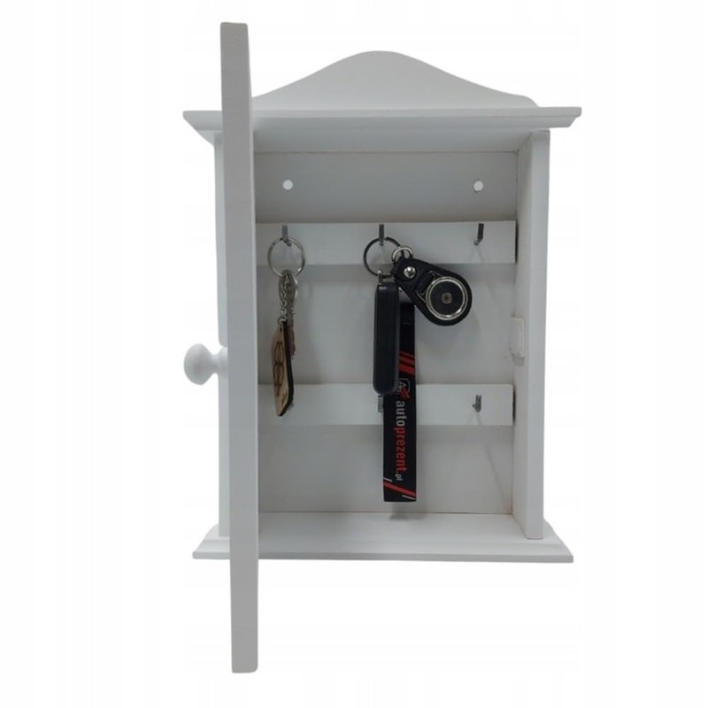 Wooden World Wooden Key Cabinet with Door and 6 Hooks