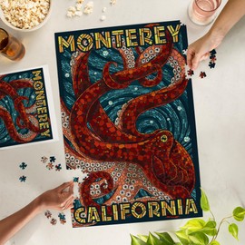 Lantern Press Made in USA Puzzle for Adults - 1000 Pieces, Reference Poster, Premium Box, Monterey, California, Octopus, Mosaic