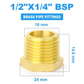 ERGAOBOY 2 pieces 1/4 inch BSP female thread to 1/2 inch BSP male thread brass reducer hex socket threaded pipe fitting