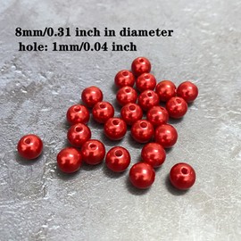 Pearl Beads, 300 Pcs Craft Pearls 8mm Round Spacer Beads for Earring Bracelet Necklace Key Chains Jewelry DIY Craft Making, Decoration and Vase Filler (8mm, Red)